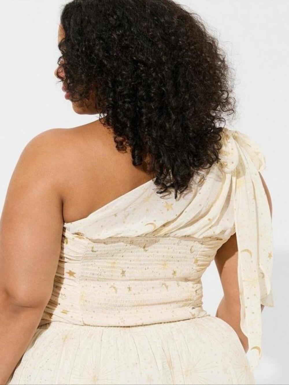 Torrid Chiffon Gold Foil One Shoulder Stars Cropped Top - New - Picture 2 of 3